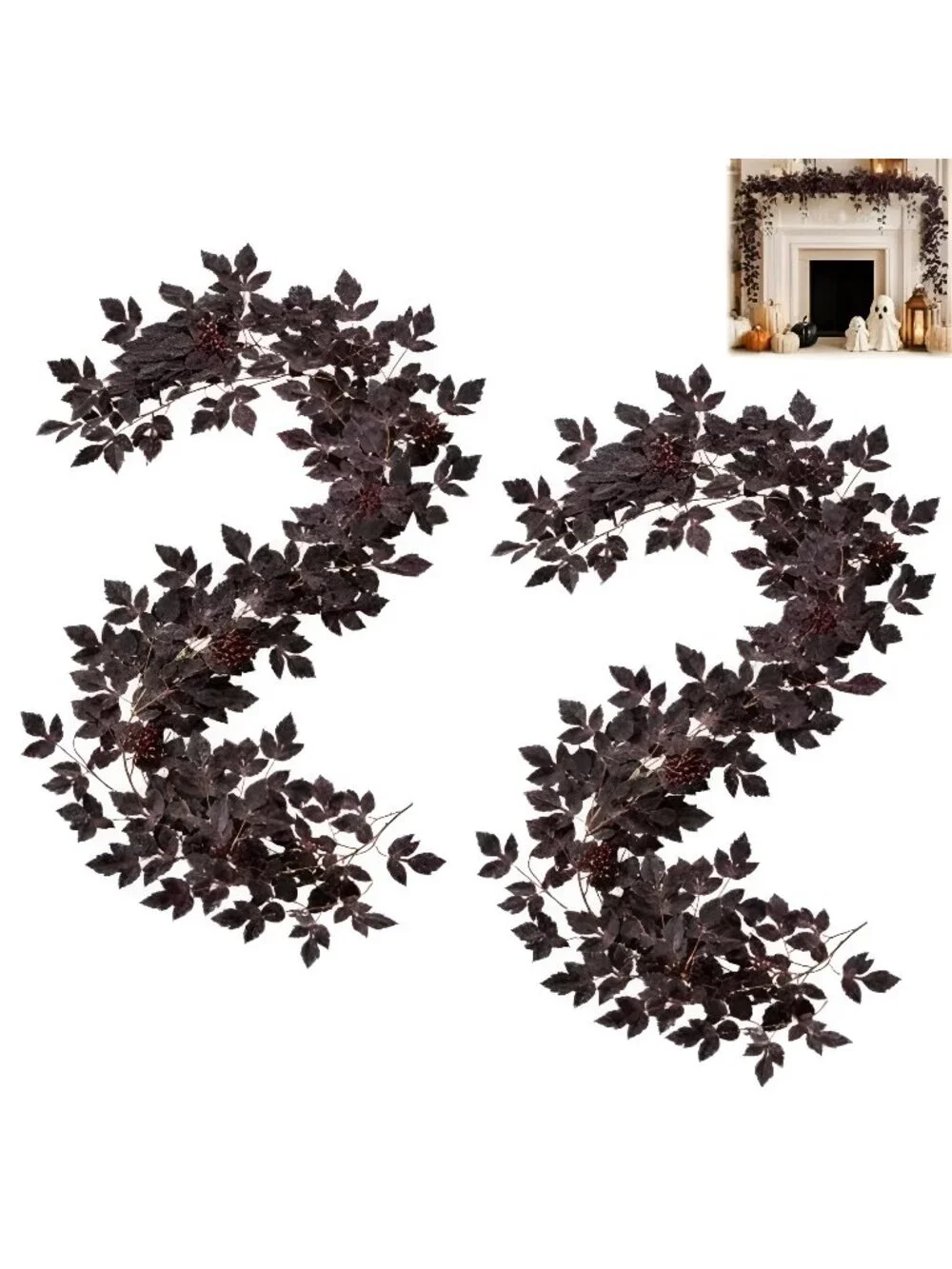 2Pack Fall Decorations for Home, 6FT Dark Plum Fall Garland, Flexible Branches